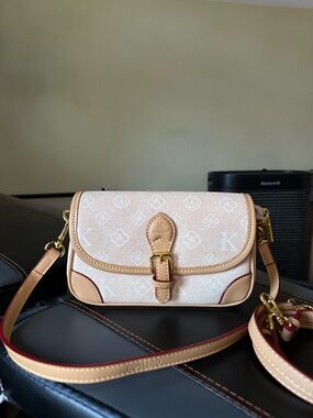 Stylish Monogram Canvas with Front Buckle Shoulder & Crossbody Bag New with Tag
